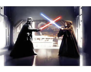 Komar Fototapeten 007-DVD3 Vlies Fototapete - Star Wars Vader vs. Kenobi - Größe 300 x 200 cm