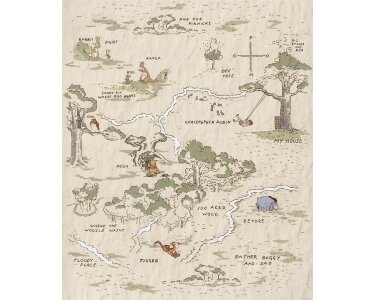 IADX4-042 Tapeten Komar Into Wonderland Winnie the Pooh Map Farbe braun, grau, schwarz Vlies Fototapete