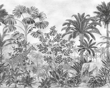 IAX7-0035 Tapeten Komar Into Wonderland Jungle Evolution Farbe schwarz, weiß Vlies Fototapete