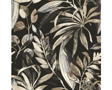 GrandecoLife Karuna Vinyltapete Schwarz Blättermotiv A71203 Inky Palms – scheuerbeständig, 53 cm x 10,05 m